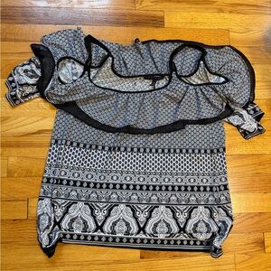 White House Black Market Black and White Patterned Blouse